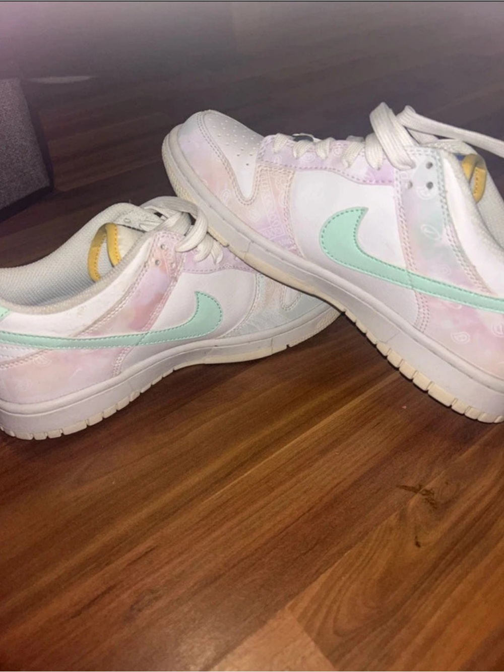Nike GS Past Tie-Dye Low Top Sneakers - Mint Swoosh and Lavender Accent